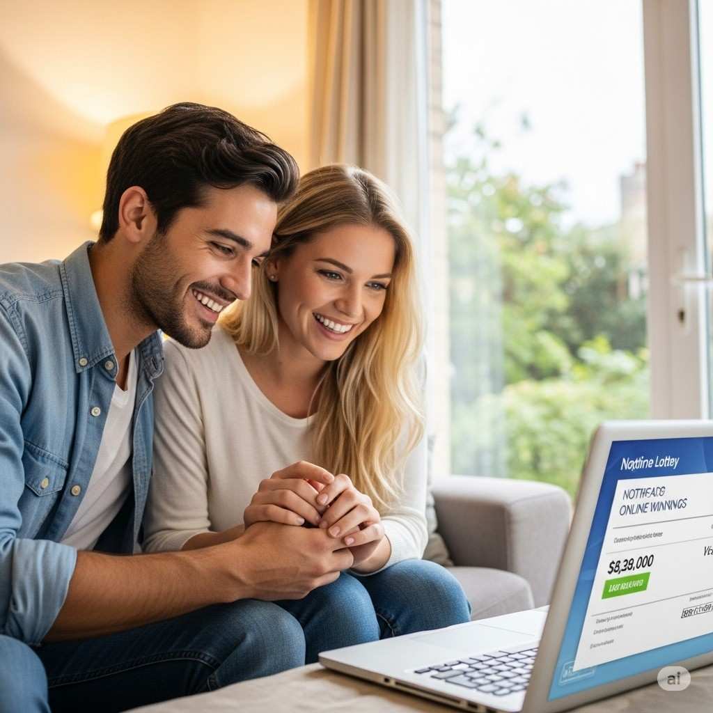 Două persoane zâmbind în fața unui laptop